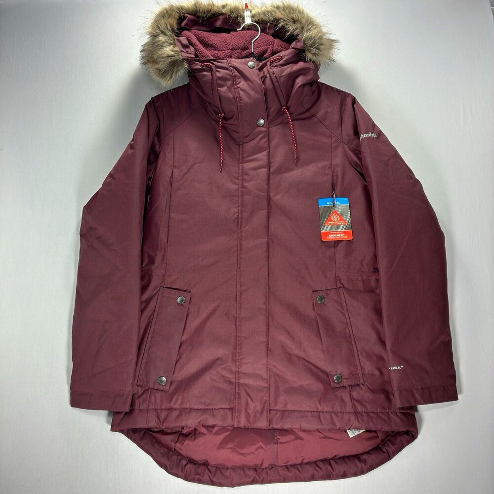 Columbia Suttle Mountain II Women’s S Burgundy Insulated Hooded Parka Faux Fur